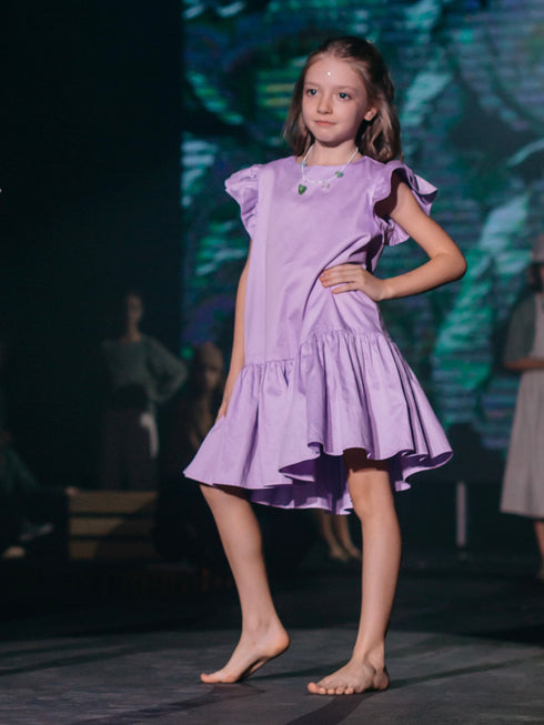 Girls organic dress with ruffles in White